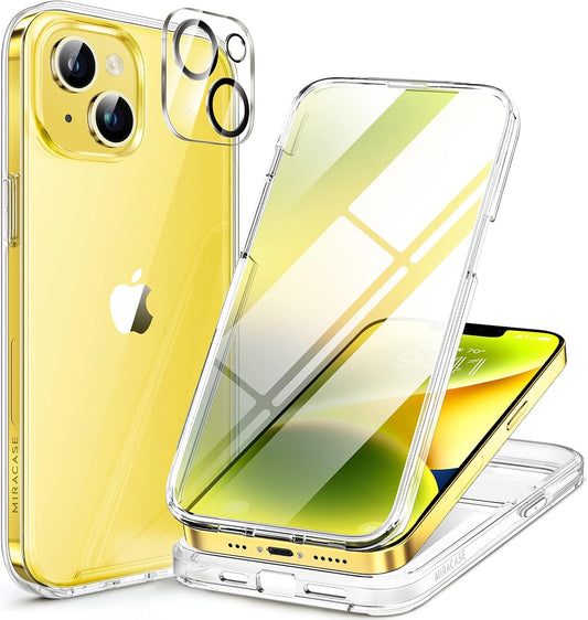 Miracase Glass Series Designed for iPhone 14 Plus Case 6.7 inch, 2023 Upgrade Full-Body Clear Bumper Case with Built-in 9H Tempered Glass Screen Protector and Camera Lens Protector,Clear