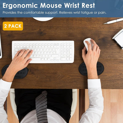 VANKEY 2 Pack Mouse Wrist Rest, Ergonomic Desk Wrist Pad for Mouse, Comfortable Computer Mouse Wrist Support with Memory Foam Fillings, Non-Slip Base (Black)