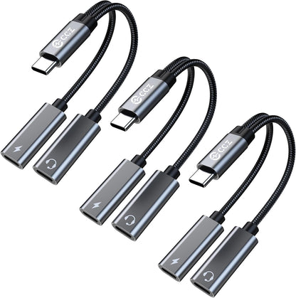 3PCS USB C Headphone Splitter,CCZ CA01 USB C to Type C Headphone Jack and Charger Adapter, 1 in 2 out Dongle Hi-Res DAC Audio Cable with PD 60W Fast Charging for Samsung Galaxy S25 S24 S23 (USBC-USBC)