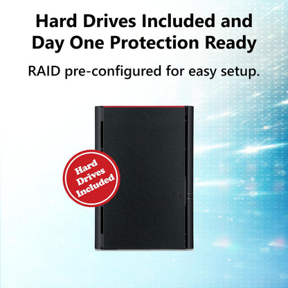 BUFFALO LinkStation 220 12TB 2-Bay NAS Network Attached Storage with HDD Hard Drives Included NAS Storage That Works as Home Cloud or Network Storage Device for Home