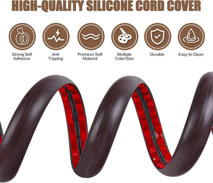 Floor Cord Cover Cavity 0.8"x0.37" Self Adhesive Cord Hider, 10FT Low Profile Cable Management, Extension Strip Protector for Wires, Prevent Cable Trips for Offices, Gyms, Exhibitions（Black Wood）