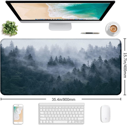 Large Extended Gaming Mouse Pad with Stitched Edges, Non-Slip Waterproof Rubber Base Mouse Pad for Office, Computer, Keyboard, Laptop and Home Desk Pad 35.4 x 15.7 x 0.12 Inch (Grey Forest)