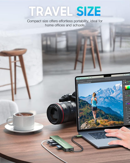 Hiearcool USB C Hub, USB-C Adapter, 7 in 1 USBC to HDMI Multi-Port Adapter Dongle Compatible for Thunderbolt 3 4 MacBook Pro Air Dell Lenovo HP Laptops and Other Type C Devices-Green