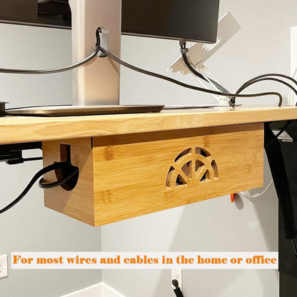 Cable Management Box,Cord Organizer Box,Bamboo Cable Organizer Box for fit Desk Computer USB Behind TV Home Hall Computer Power