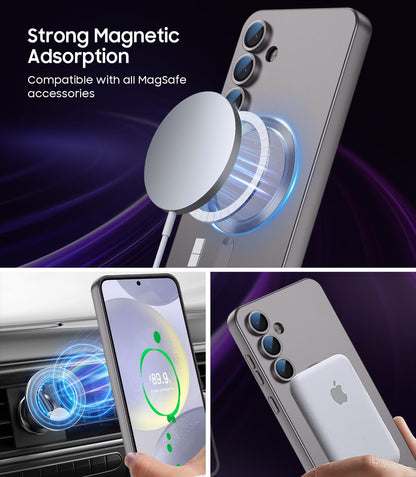 Magnetic for Samsung Galaxy S24 Plus Case [Compatible with MagSafe][Built-in Camera Lens Protector] Slim Soft Silicone Bumper Shockproof Metallic Luster Phone Case (Gray)