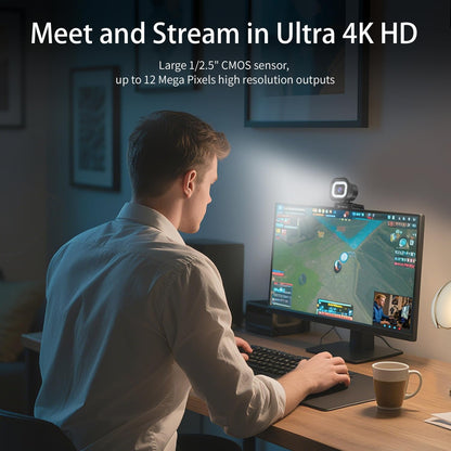 TOALLIN 4K Webcam with Ring Light, Remote Control, PDAF Auto-Focus, 1/2.5" Sensor & 12MP, Built-in Dual Mics, 5X Digital Zoom and Image Mirroring, Web Camera for Live-Streaming/Meeting/Video Calls