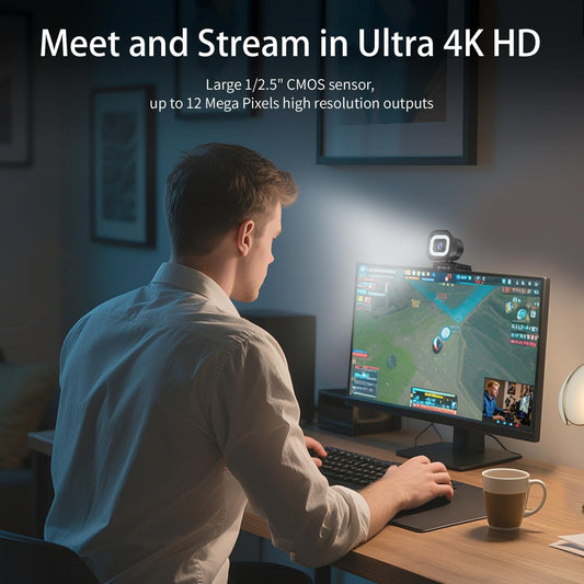 TOALLIN 4K Webcam with Ring Light, Remote Control, PDAF Auto-Focus, 1/2.5" Sensor & 12MP, Built-in Dual Mics, 5X Digital Zoom and Image Mirroring, Web Camera for Live-Streaming/Meeting/Video Calls