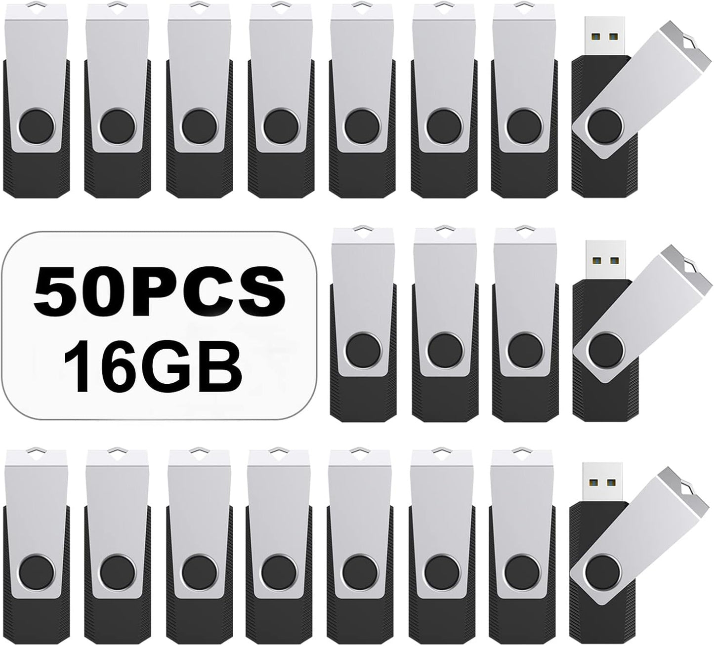 TOPESEL 50PCS 16GB Bulk USB 2.0 Flash Drive Swivel Memory Stick Thumb Drives Pen Drive (16gig, 50 Pack, Black)