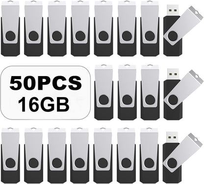 TOPESEL 50PCS 16GB Bulk USB 2.0 Flash Drive Swivel Memory Stick Thumb Drives Pen Drive (16gig, 50 Pack, Black)