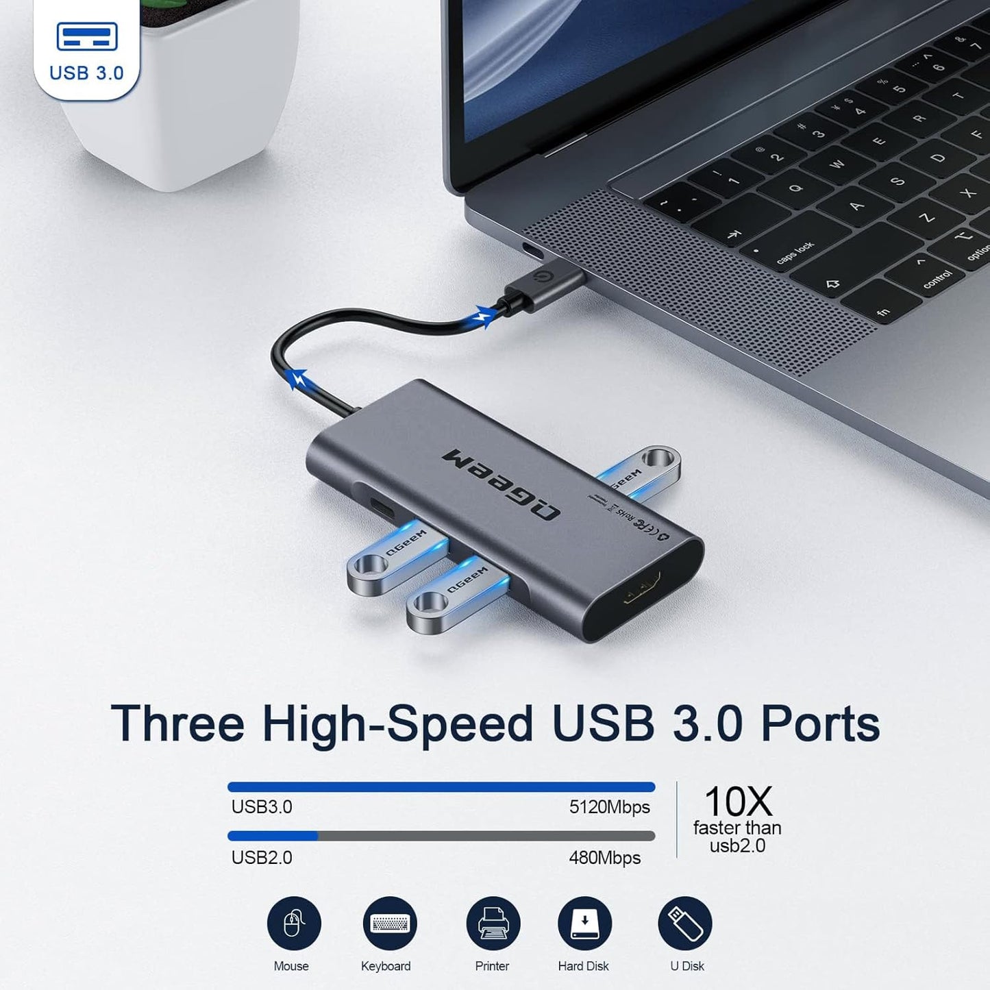 USB C Hub, QGeeM USB 4k to HDMI Adapter, 7 in 1 USB-C Dongle with 100W PD,USB 3.0, Card Reader, Compatible for MacBook iPhone 15/16 Ipad Pro max,Chromebook Laptop USB Type C Dock-Classic Grey