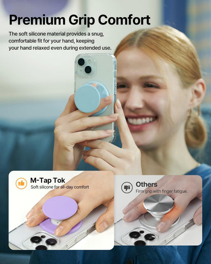 Sinjimoru for MagSafe Phone Grip, Soft Silicone Magnetic Finger Grip for iPhone 16/15/14/13/12, Comfortable One-Touch Holding, M-Tap Tok White