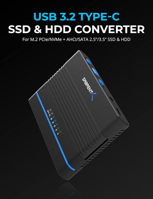 SABRENT USB 3.2 Type C M.2 PCIe NVMe + 2.5/3.5 Inch SSD & HDD Converter [DS-UCMH]