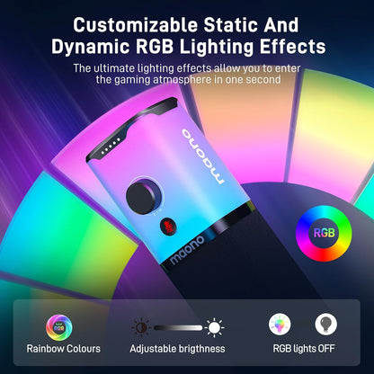 MAONO Dynamic Gaming Microphone: USB/XLR Streaming Mic for PC Podcast Recording, Custom Software, RGB, Mute Button, Gain Knob, 48kHz/24bit Studio Desktop Mic for YouTube Video Creation -PD100X RGB