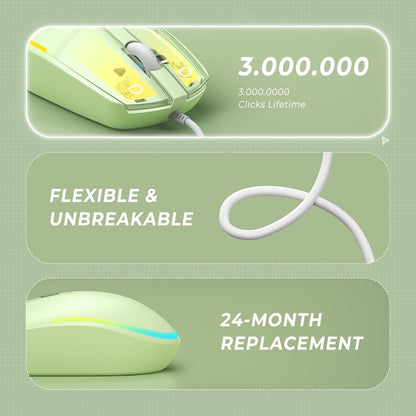 seenda Wired Mouse - USB Computer Mouse Wired with RGB Backlit Optical LED Mouse with Attached USB Cord for Laptops Notebooks Chromebook - Green