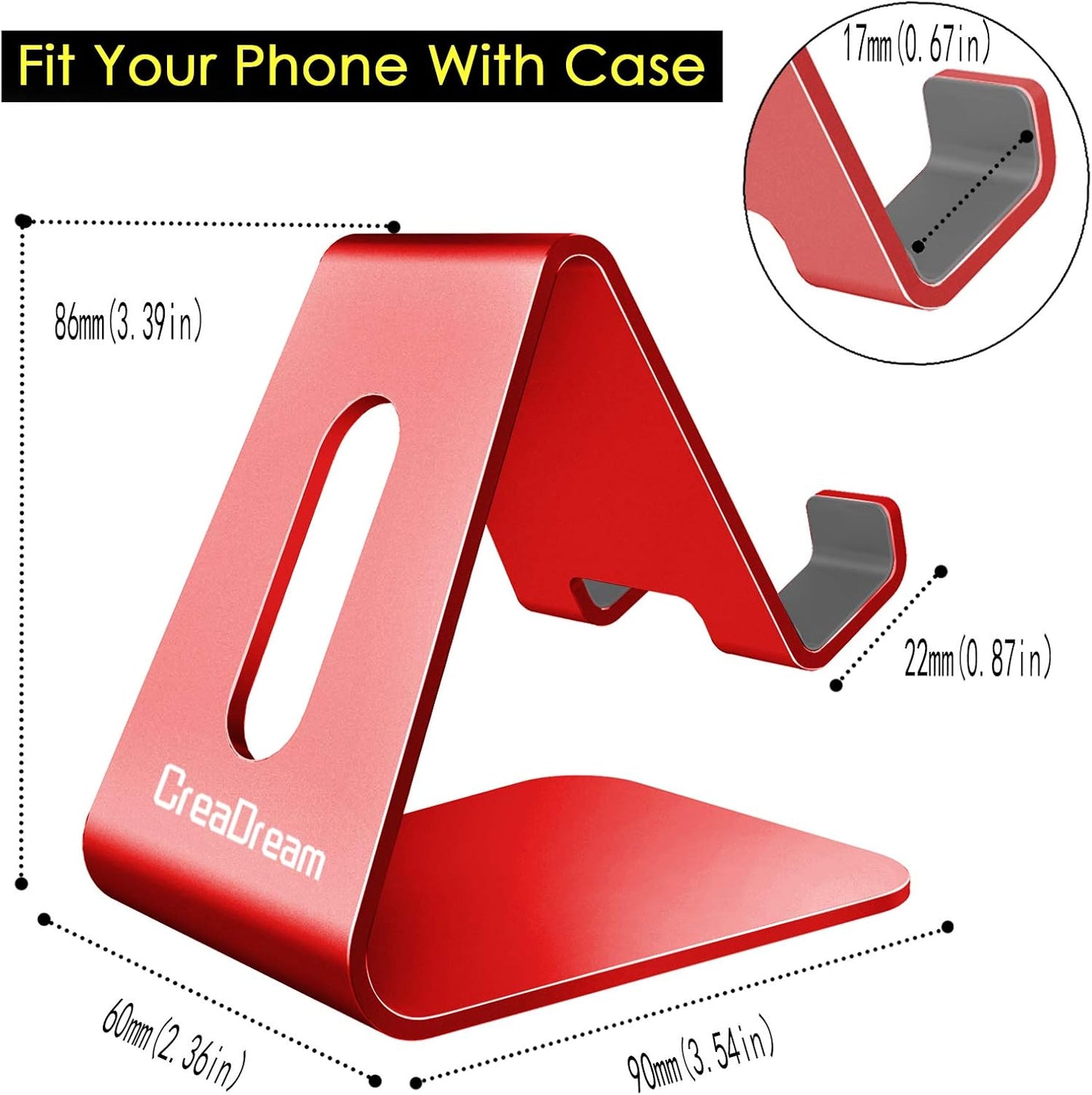 CreaDream Cell Phone Stand, Cradle, Holder,Aluminum Desktop Stand Compatible with Switch, All Smart Phone, iPhone 11 Pro Xs Max Xr X Se 8 7 6 6s Plus SE 5 5s (Red)