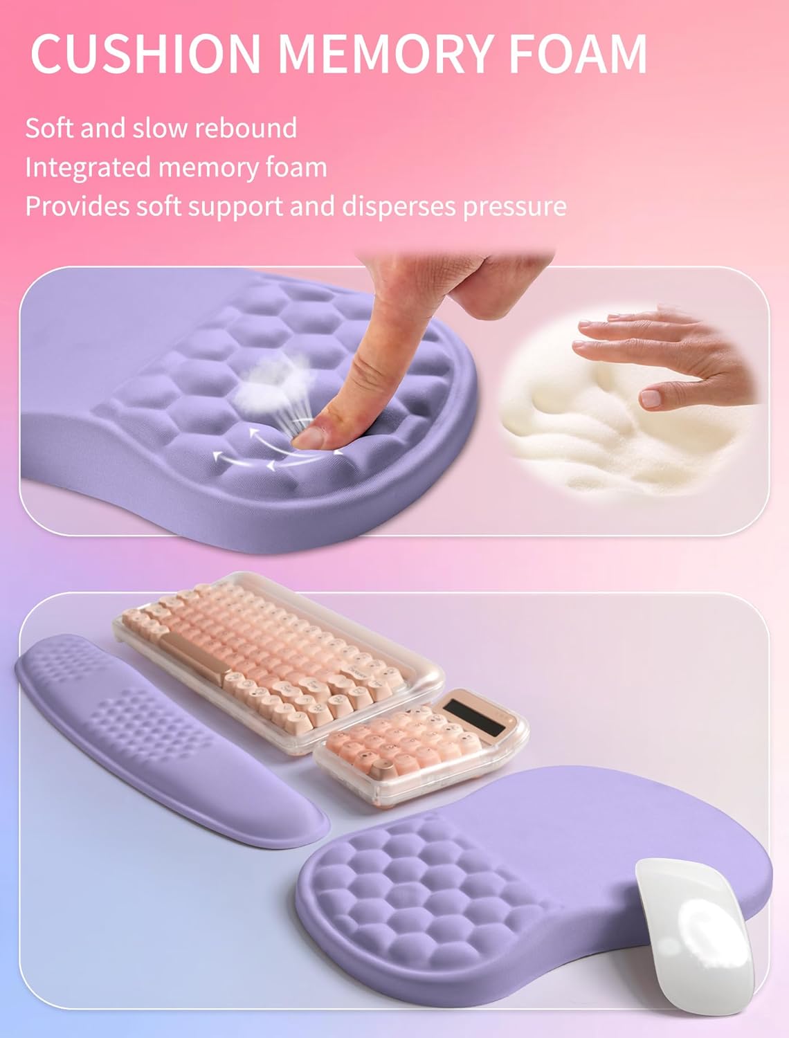 Hokafenle 2in1 Combination, Wave Keyboard Wrist Rest and Ergonomic Curvature Mouse Pad Wrist Support for Relieve Wrist Pain, Filled with Soft Cushion Memory Foam, Purplish Blue