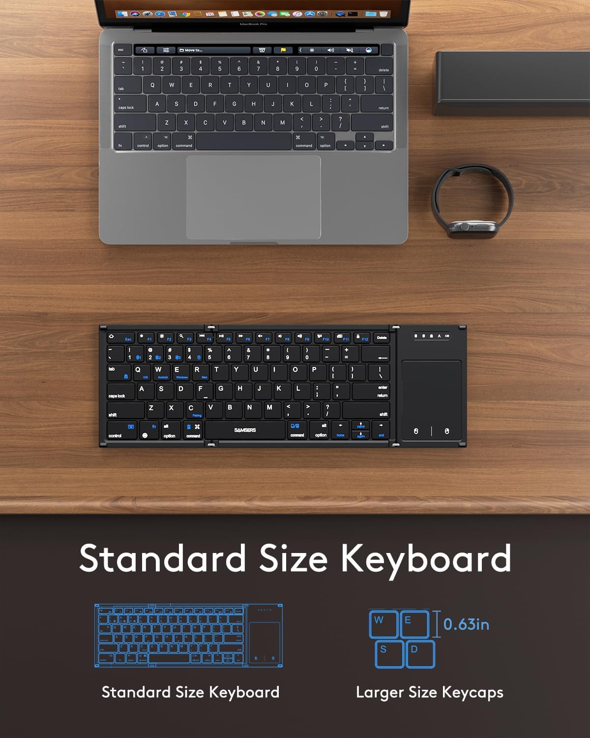 Samsers Foldable Bluetooth Keyboard with Touchpad, Full-Size Dual-Mode Wireless Folding Keyboard, Rechargeable Portable Travel for iOS Windows Android Mac OS, Support 4 Device(BT5.1x3 + 2.4G)