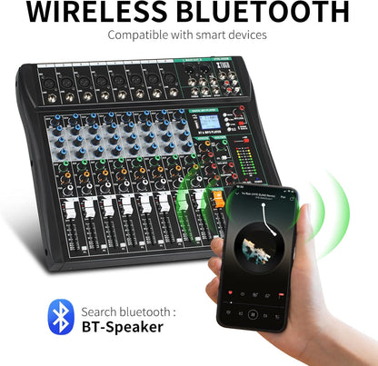 XTUGA 8 Channel Audio Mixer Sound Board Mixing Console, Audio Interface PC USB Bluetooth with 48V Phantom Digital Effect for DJ Live Recording Studio Karaoke(CT80)