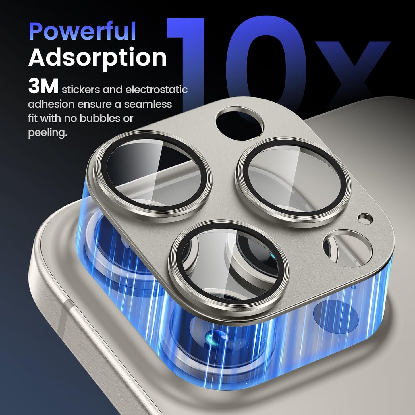 Tensea for iPhone 16 Pro/iPhone 16 Pro Max/iPhone 15 Pro/iPhone 15 Pro Max Camera Lens Protector, Metal Aluminum Alloy Tempered Glass Cover Camera Screen Protector Accessories, Case Friendly