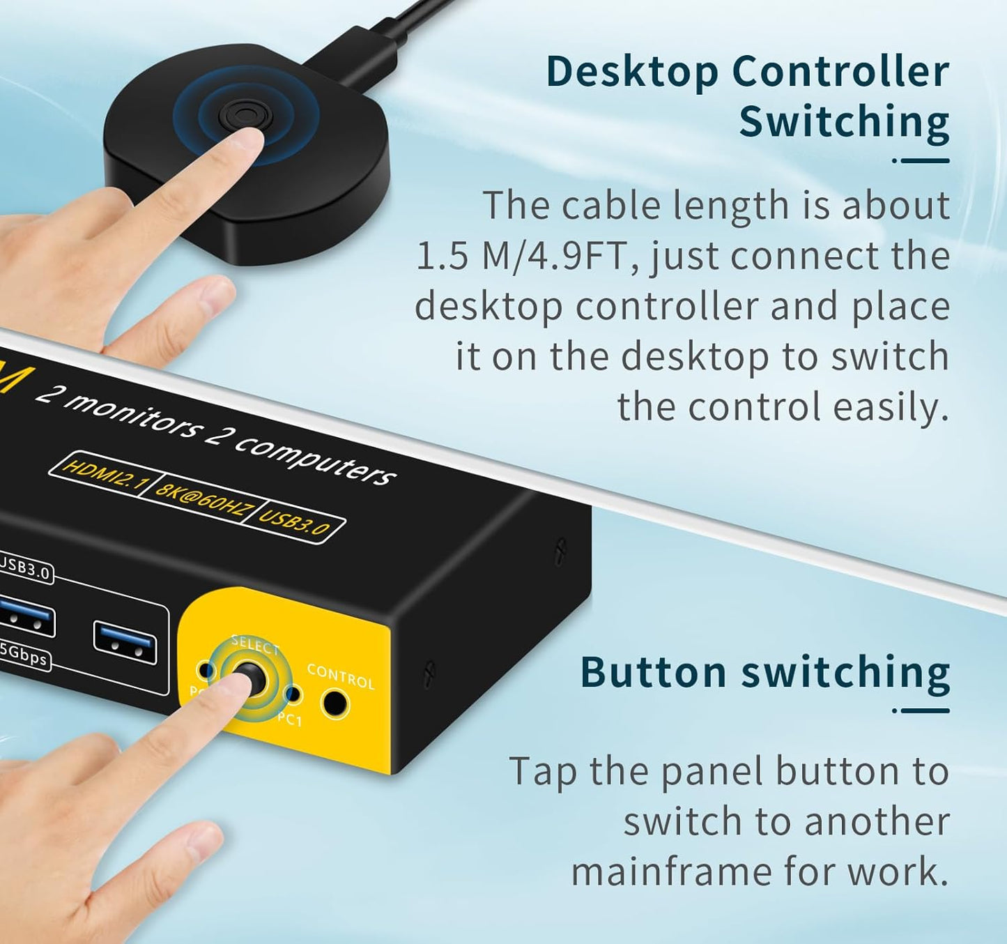 HDMI kvm Switch 2 Monitors 2 Computers Dual Monitor kvm Switch,8K@60HZ, 3*USB3.0&1*USB C, KVM switches 2 Computers 2 Monitors 1 Monitors(USB3.0+8KHDMI)