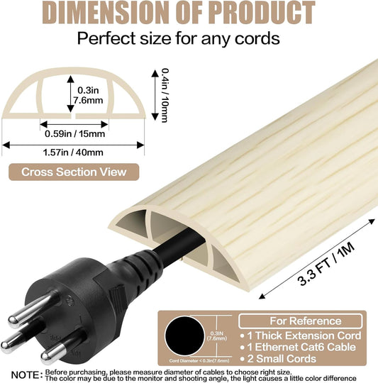 Floor Cord Cover Self Adhesive Cord Hider,3.3FT Cable Management, Extension Strip Protector for Wires, Prevent Cable Trips for Offices, Gyms, Exhibitions Cavity:0.51"(W) x 0.3"(H) Yellow Wood