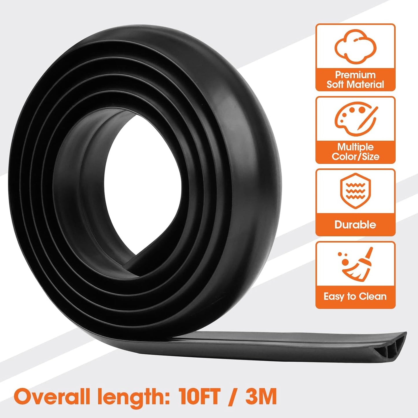 10 FT Floor Cord Cover, Cord Covers for Wires on Floor, Cord Protector, Floor Cable Cover, Hide Extension Cord Covers for Floor, Cable Cavity: 0.47" (W) x 0.29" (H), Black