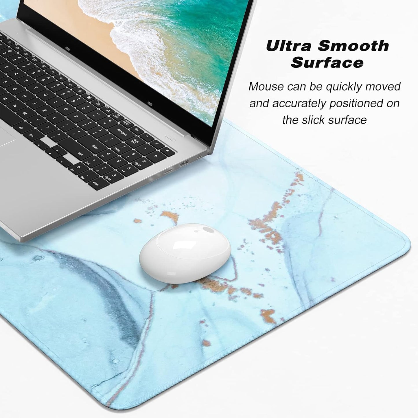 Extended Gaming Mouse Pad, XXL Large Desk Pad 30 x 14 Inch, Big Computer Keyboard Mousepad, Waterproof Mouse Mat with Stitched Edges and Non-Slip Base for Women Office Gaming, Blue Marble