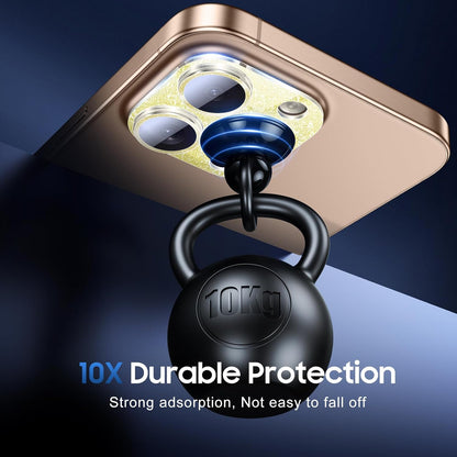 UniqueMe for 3 Pack iPhone 16 Pro/iPhone 16 Pro Max Camera Lens Protector - [Drop Protection] [Case Friendly] 9H Tempered Glass Camera Cover Screen [Update New Version] - Glitter Gold
