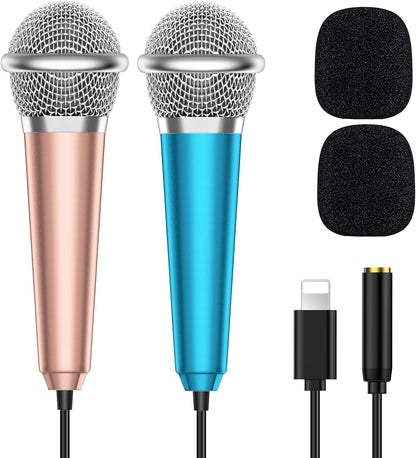 2PCS Mini Microphone for iPhone iPad Small ASMR Tiny Microphone for Voice Video Recording Singing, Vlogging, YouTube Two Mics Rose Golden and Blue