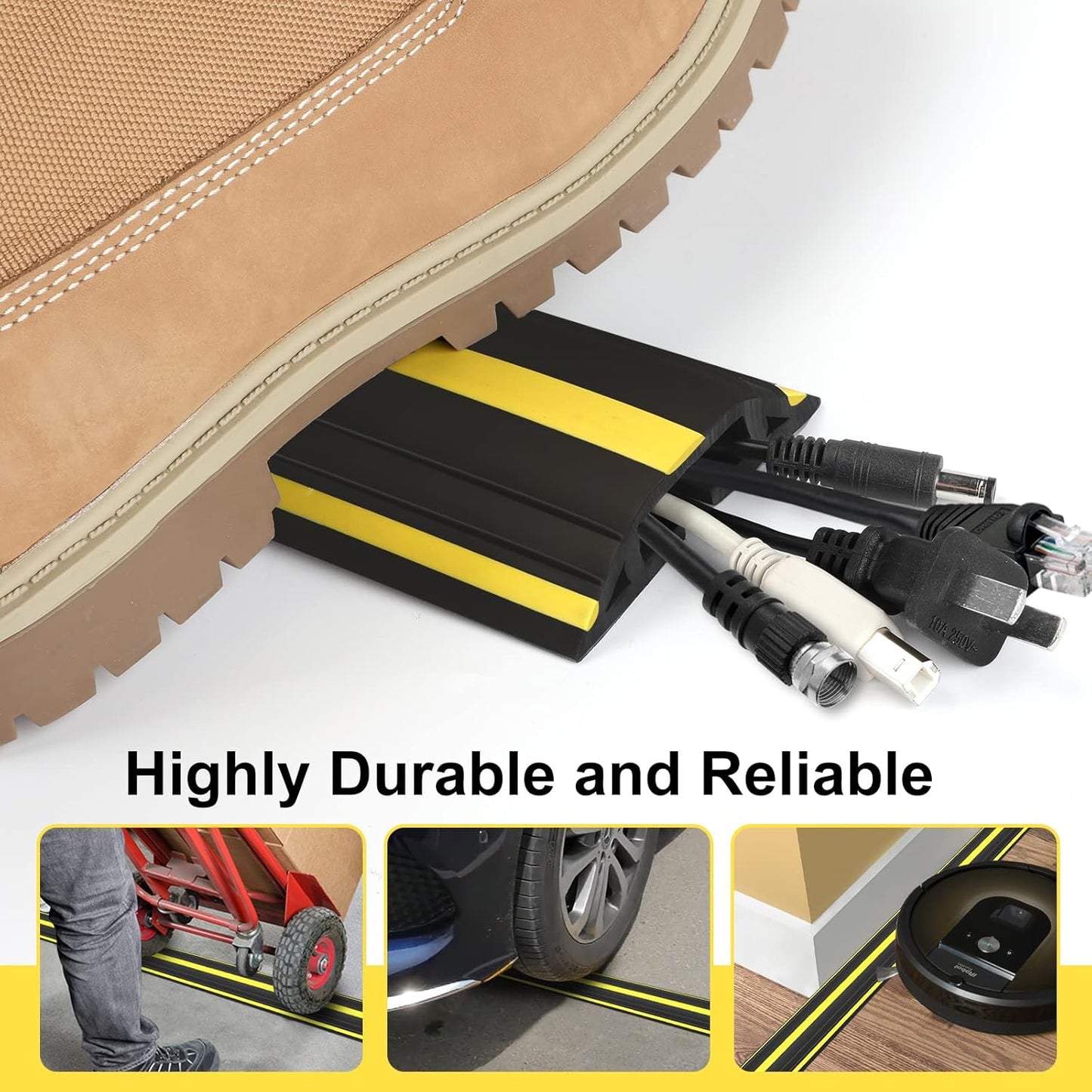 10 ft Floor Cable Cover Protector, Heavy Duty PVC Duct Easy to Unroll, Prevent Trip Hazard for Home Office or Outdoor Settings