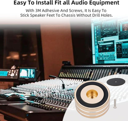 Monosaudio 4Pcs Audio Isolation Feet Turntable Feet 40x20mm Turntable Isolation Pad Replacement with Non-Slip Rubber Ring/3M Adhesives/M4 Screw for Speakers,Subwoofers,Amplifier,Turntable（Rose Gold）