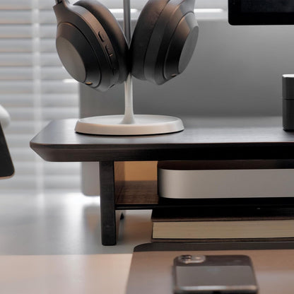 Bamboo Dual Monitor Stand Riser Black, 2-Tier Desk Monitor Riser for 2 Monitors, Supports for PC Computer Monitor, Printer, Heavy TV Riser up to 300 lbs