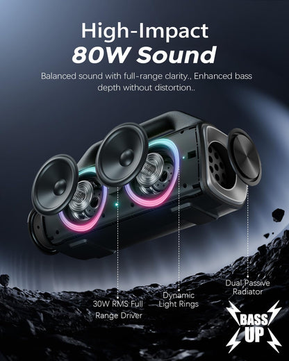 Speakers, 80w (Peak) Portable Wireless Speaker with Lights, Stereo Loud Sound, IP67 Waterproof, Deep Bass Outdoor Speakers Bluetooth 5.0 Dual Pairing for Home Party Beach Camping, Gifts