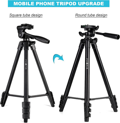 55" Phone Tripod, PHOPIK Aluminum Extendable Tripod Stand with Shutter, Carrying Bag, Compatible with iPhone/Android/Sport Camera&Insta 360 x5 Perfect for Video Recording/Selfies/Live Stream/Vlogging
