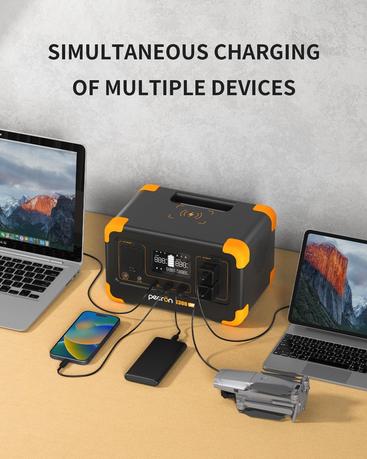 pecron Portable Power Station E300LFP, 288Wh Solar Generator, 2 Up to 600W AC Outlets Generator, LiFePO4 Battery Fast Charging, Power Station for Home Use, RV, Camping(Solar Panel Optional)