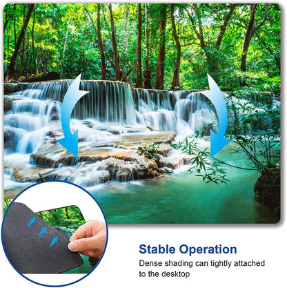 Mouse Pad, Forest Waterfall Natural Scenery Mouse Pad Custom Design, Square Waterproof Mouse Pad Non-Slip Rubber Base MousePads for Office Laptop, 9.5"x7.9"x0.12" Inch(Green Forest Waterfall)