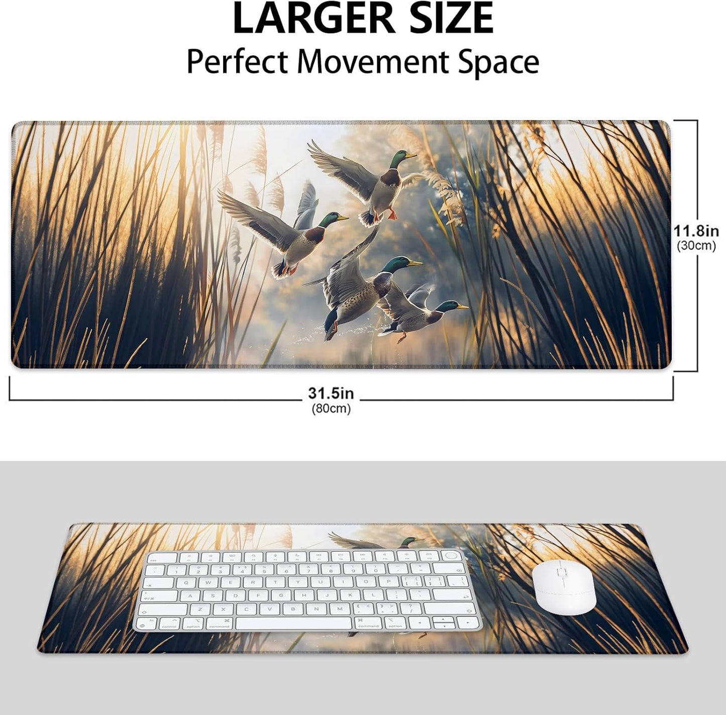 Mallard Ducks Large Mouse Pad, Gaming Mouse Pad, Keyboard Mat, Non-Slip Rubber Base, Office Accessories, Desk Mat, MousePads for School, Work, Home Decor Gifts 31.5" x 11.8"