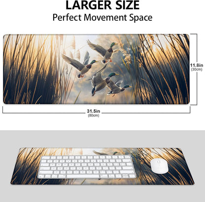 Mallard Ducks Large Mouse Pad, Gaming Mouse Pad, Keyboard Mat, Non-Slip Rubber Base, Office Accessories, Desk Mat, MousePads for School, Work, Home Decor Gifts 31.5" x 11.8"
