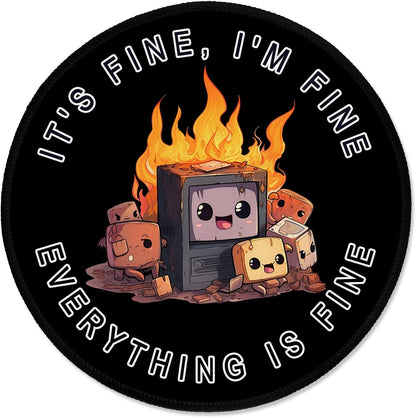 ITNRSIIET Round Mouse Pad with Stitched Edge Premium-Textured Waterproof Non-Slip Rubber Base Desktop Protection Mat Diameter 8.7 inches, Funny Burning Box