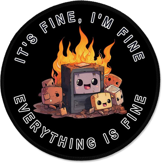 ITNRSIIET Round Mouse Pad with Stitched Edge Premium-Textured Waterproof Non-Slip Rubber Base Desktop Protection Mat Diameter 8.7 inches, Funny Burning Box