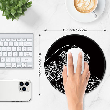 ITNRSIIET Mouse Pad Non-Slip Rubber Base Smooth Surface Stitched Edges Waterproof Durable Compatible with All Mice for Office & Gaming, Desk Accessory, Diameter 8.7 inch, Wave
