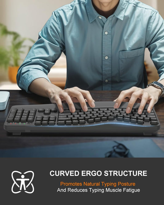EDJO Ergonomic Wireless Keyboard for Large Hands, with Wrist Rest, Wave Keys, 2.4GHz Full Size Ergo Cordless USB Computer Keyboard, Comfortable Natural Typing, for Laptop, Mac, Windows (Gray)