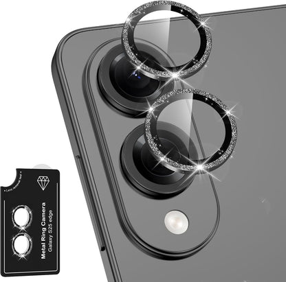 for Samsung Galaxy S25 Edge Camera Lens Protector, Individual Metal Ring Tempered Glass Lens Cover, [Strong Adsorption] Scratch Resistant Ultra-Thin HD Clear Lens Cover, 1 Set-Black Sparkly