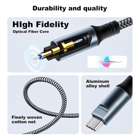 Kumiho Braided USB C to Optical Audio Cable 3Ft USB C to Toslink Optical Cable with Gold-Plated Connector for TV/Soundbar, Sony PS5,Speakers & Home Theater Systems