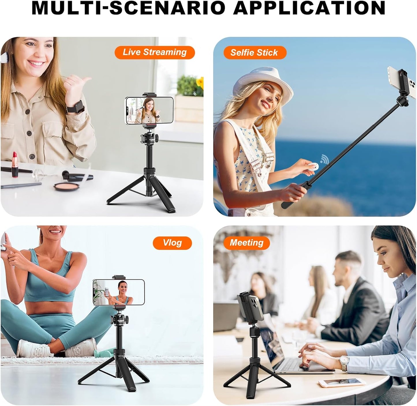 COMAN MT30-Pro Extendable Phone Tripod, 61cm Cell Phone Tripod Stand for iPhone with 360° Ball Head, Selfie Stick Vlog Stand with Remote, Tripod for iPhone 16/15/14/13/12 Pro Max/Android, Black