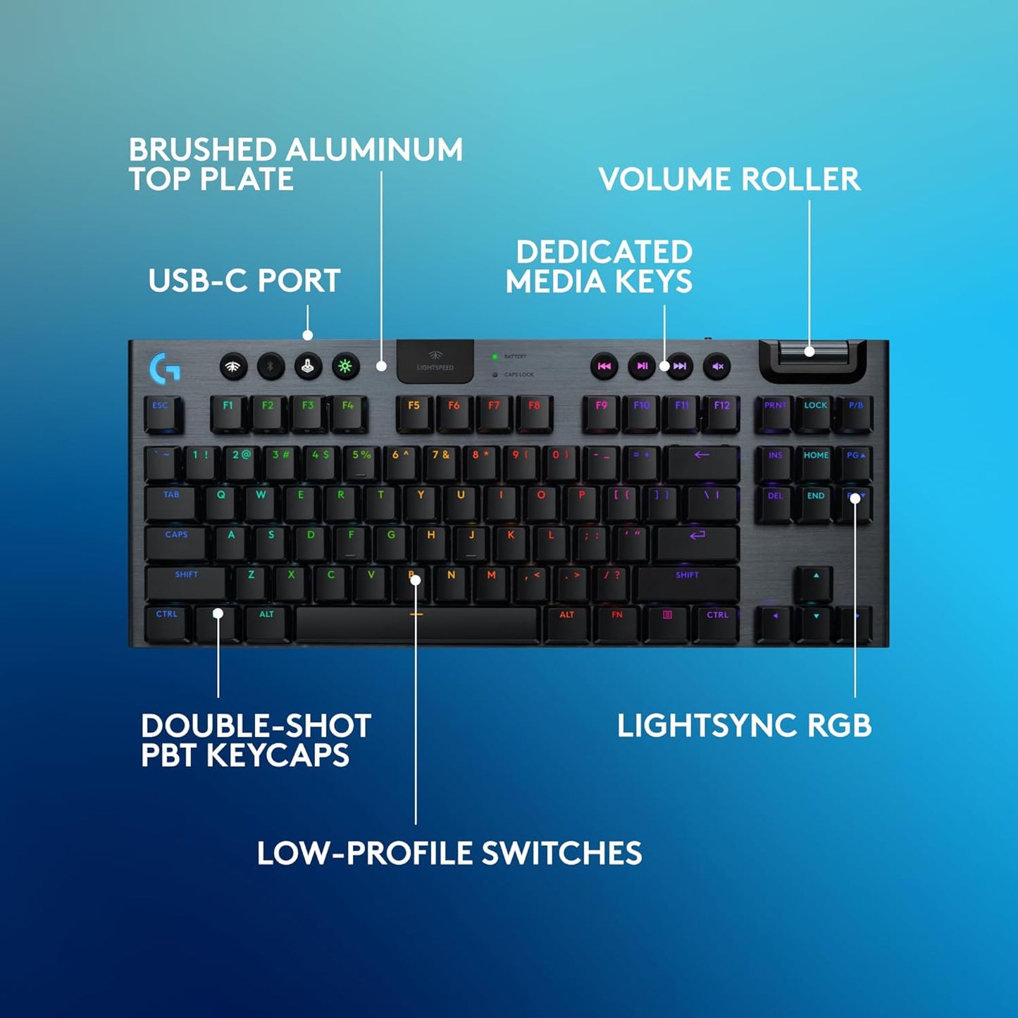Logitech G915 X Lightspeed TKL Wireless Mechanical Gaming Keyboard, Double-Shot PBT Keycaps, Fully Programmable Keys, RGB Backlit Mac/PC Gaming Keyboards, Aluminum Finish, GL Clicky Switches, Black
