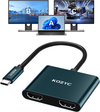 USB C to Dual HDMI Adapter 4K@60hz, Type C to HDMI Splitter Extended Display for MacBook/MacBook Pro Air Dell XPS13/15, Samsung Galaxy S9/S9+ [MST Mode (Extended displays) Only for Win OS], Green
