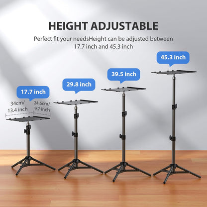 Projector Stand Tripod, Laptop Tripod Stand, Foldable Portable Projector Floor Mount, Height Adjustable from 17.7" to 45.2", with Folding Plate, Capacity 22lb, for Outdoor Movies, Home, Office