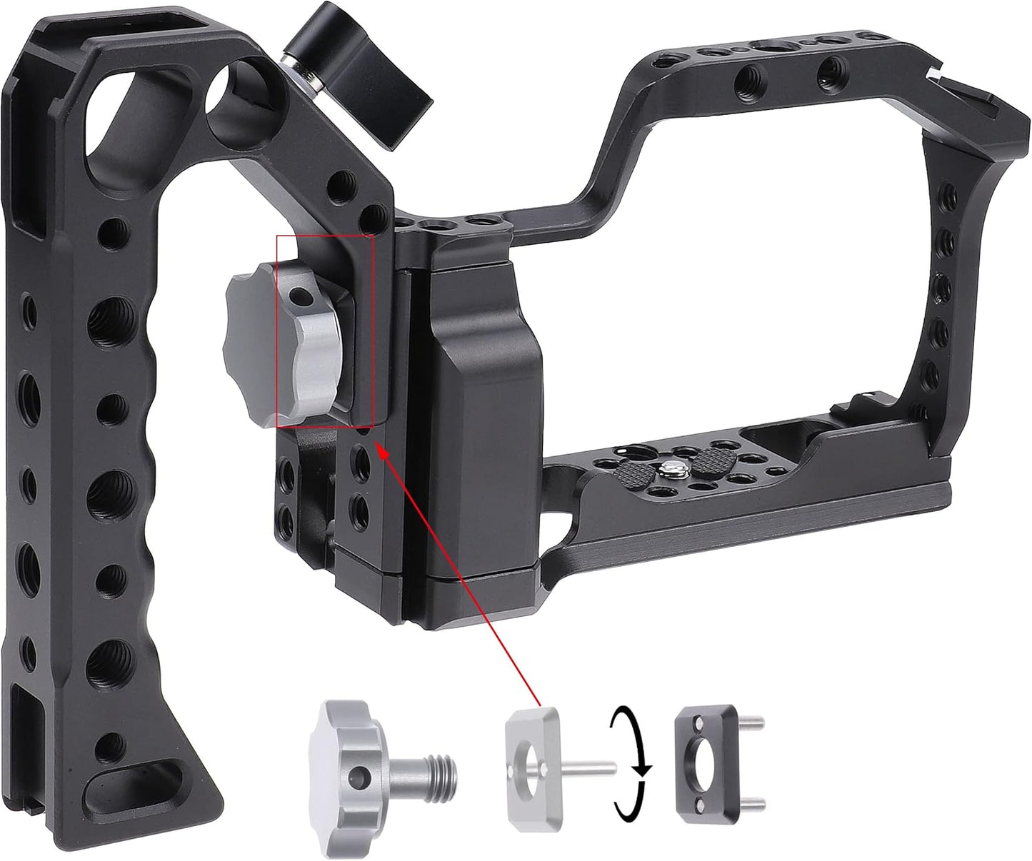 FocusFoto Camera Cage +Top/Side Handle Grip Kit, Aluminium Alloy Video Filmmaking Stabilizer Rig with Cold Shoe and 1/4" 3/8" Screw Mouting for Canon EOS M50 Mark II/M50/M5 Mirrorless Camera