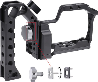 FocusFoto Camera Cage +Top/Side Handle Grip Kit, Aluminium Alloy Video Filmmaking Stabilizer Rig with Cold Shoe and 1/4" 3/8" Screw Mouting for Canon EOS M50 Mark II/M50/M5 Mirrorless Camera